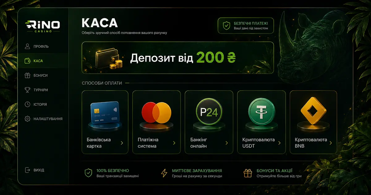 Іконки платіжних методів у касі: Visa, Mastercard, Приват24, USDT, Binance Pay